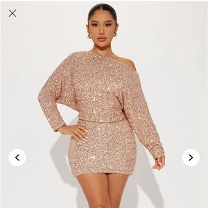 Fashion Nova One Shoulder Sequin Dress - Rose Gold